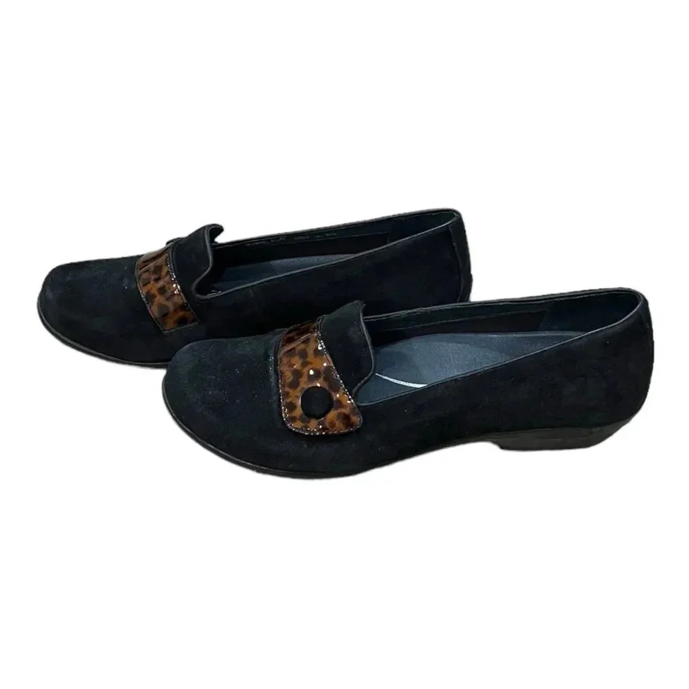 Dansko Black Suede Leopard Olena Loafers 10